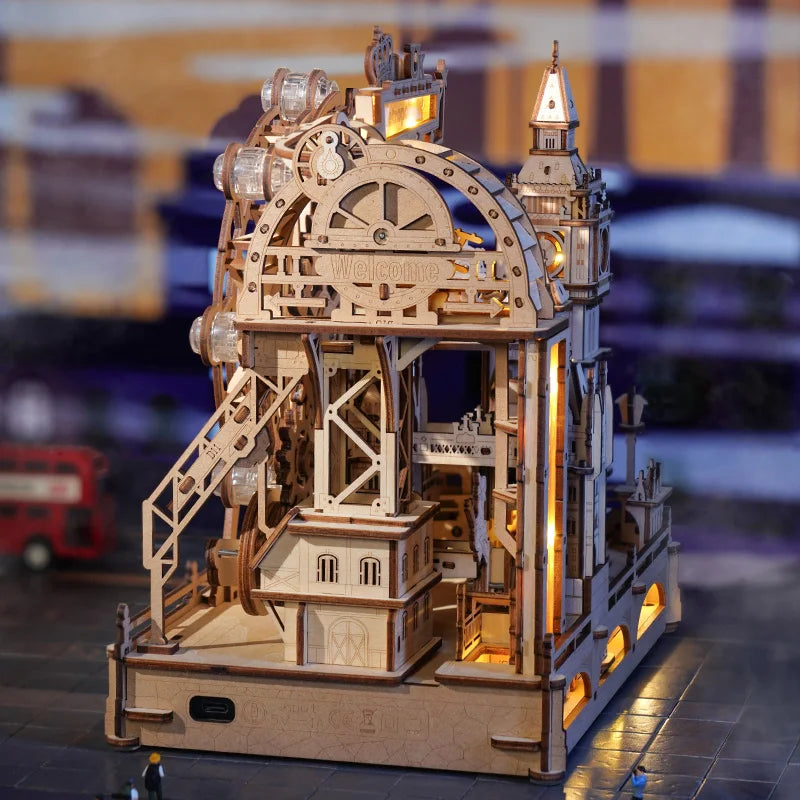 3D Houten Knikkerbaan Puzzel – Mechanische Marble Run Bouwset met Londen Thema – Interactieve STEM Puzzel voor Volwassenen en Tieners