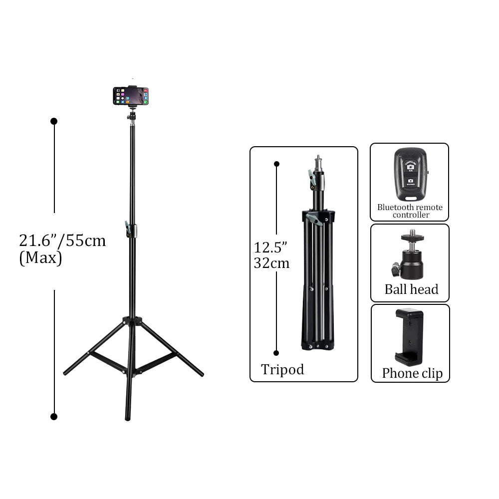Draagbaar Selfie Lichtstatief 37–200 cm – Verstelbaar Tripod voor Smartphone, Camera en LED Ringlicht