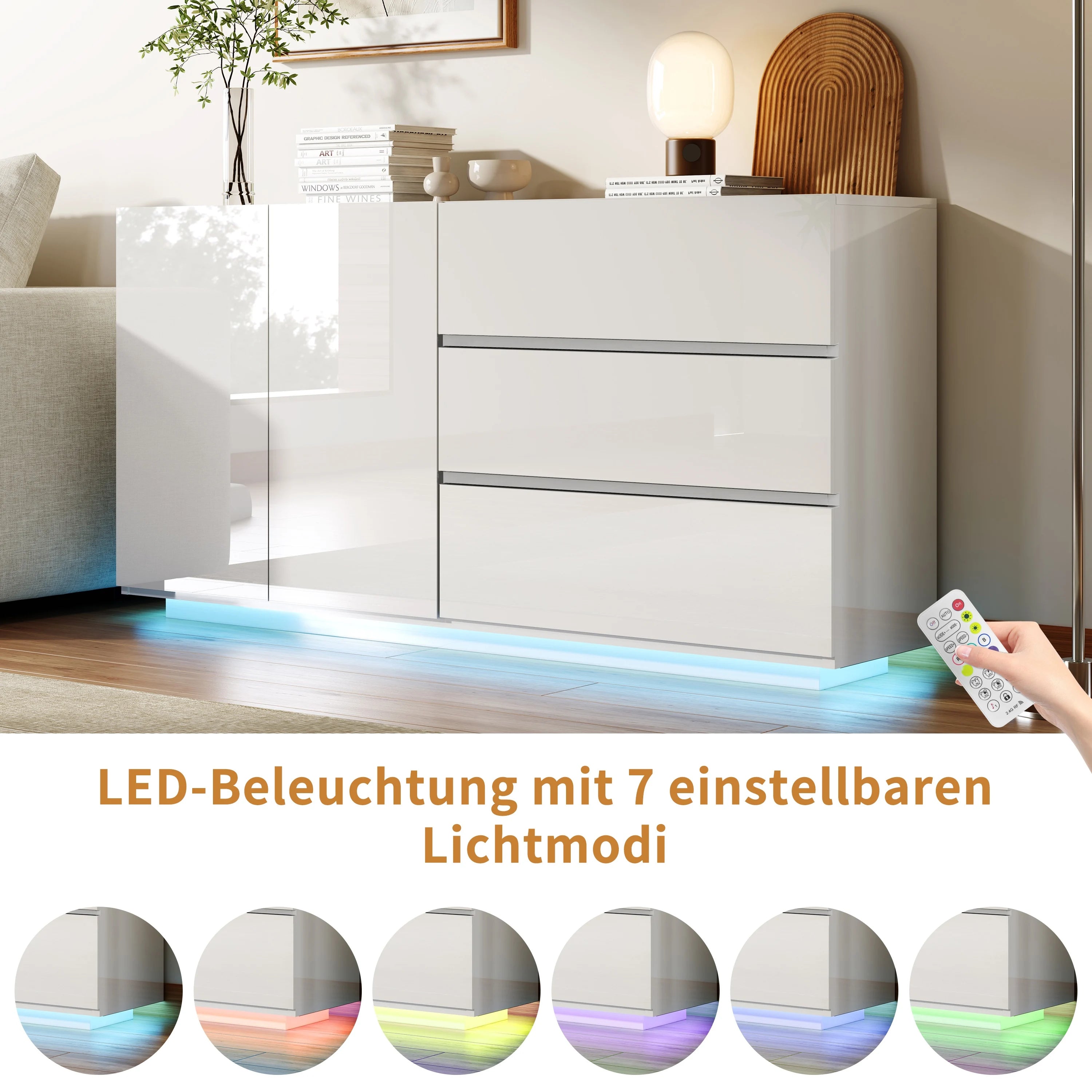 Hoogglans Buffetkast met LED Verlichting – Modern Dressoir met Opbergruimte