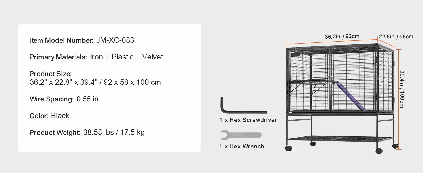 Grote Frettenkooi 164 cm met 4 Lagen – Metalen Dierenkooi met Platforms, Hangmat & Wielen – Voor Fretten, Chinchilla’s & Cavia’s