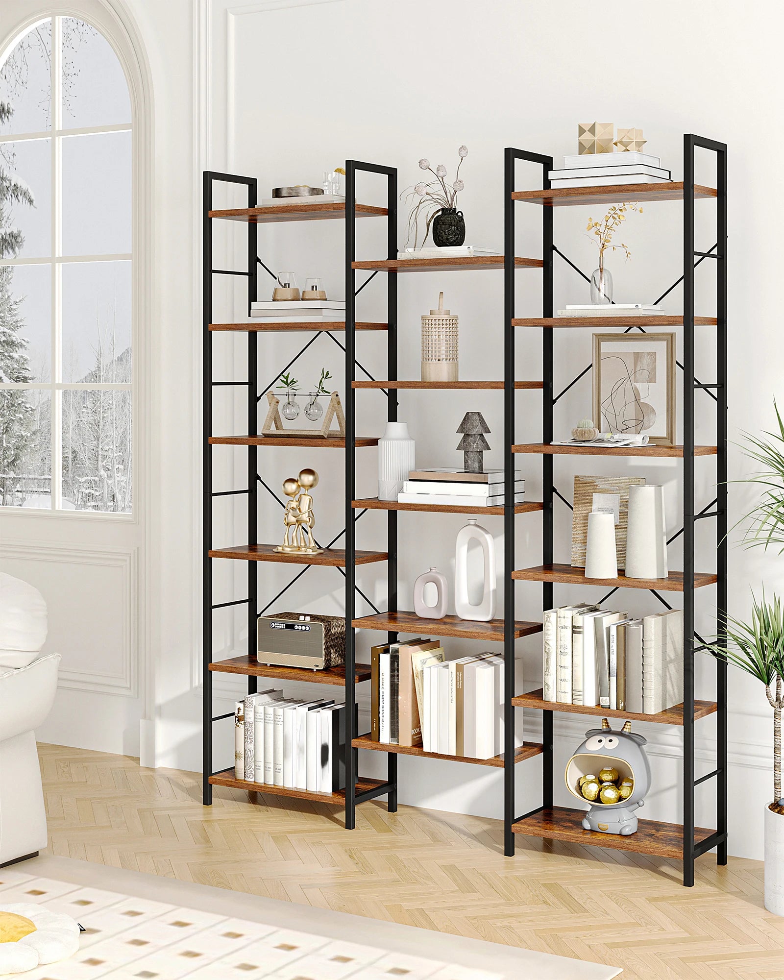 Industriële Boekenkast met 17 Planken – Grote Open Kast met Metalen Frame en Verstelbare Planken voor Woonkamer & Slaapkamer