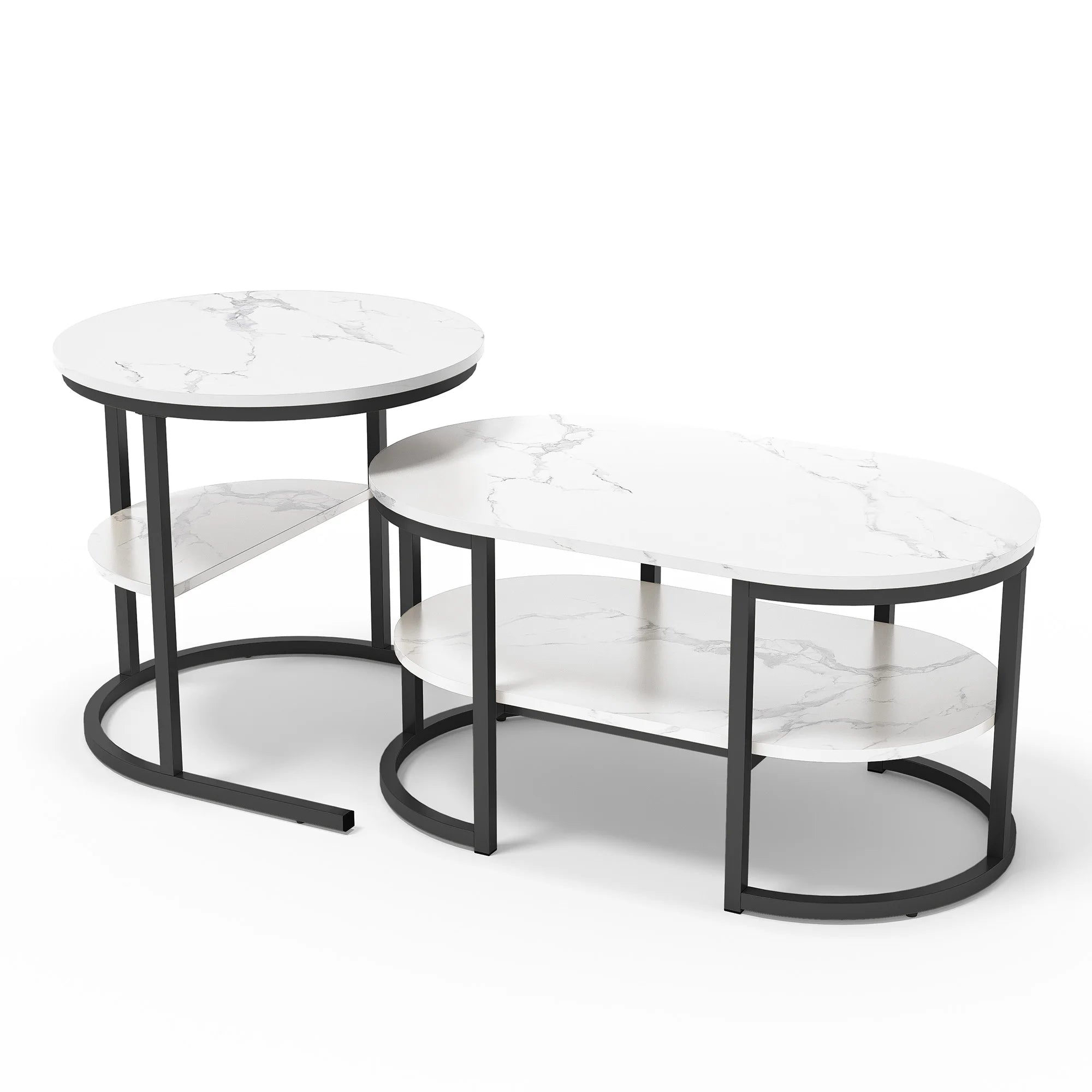 Moderne set van 2 salontafels met marmerlook – stijlvol en functioneel