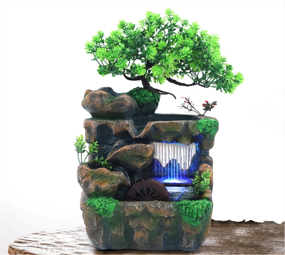 Desktop Fontein met LED Verlichting – Zen Indoor Waterfontein voor Rustgevende Decoratie op Tafel en Bureau