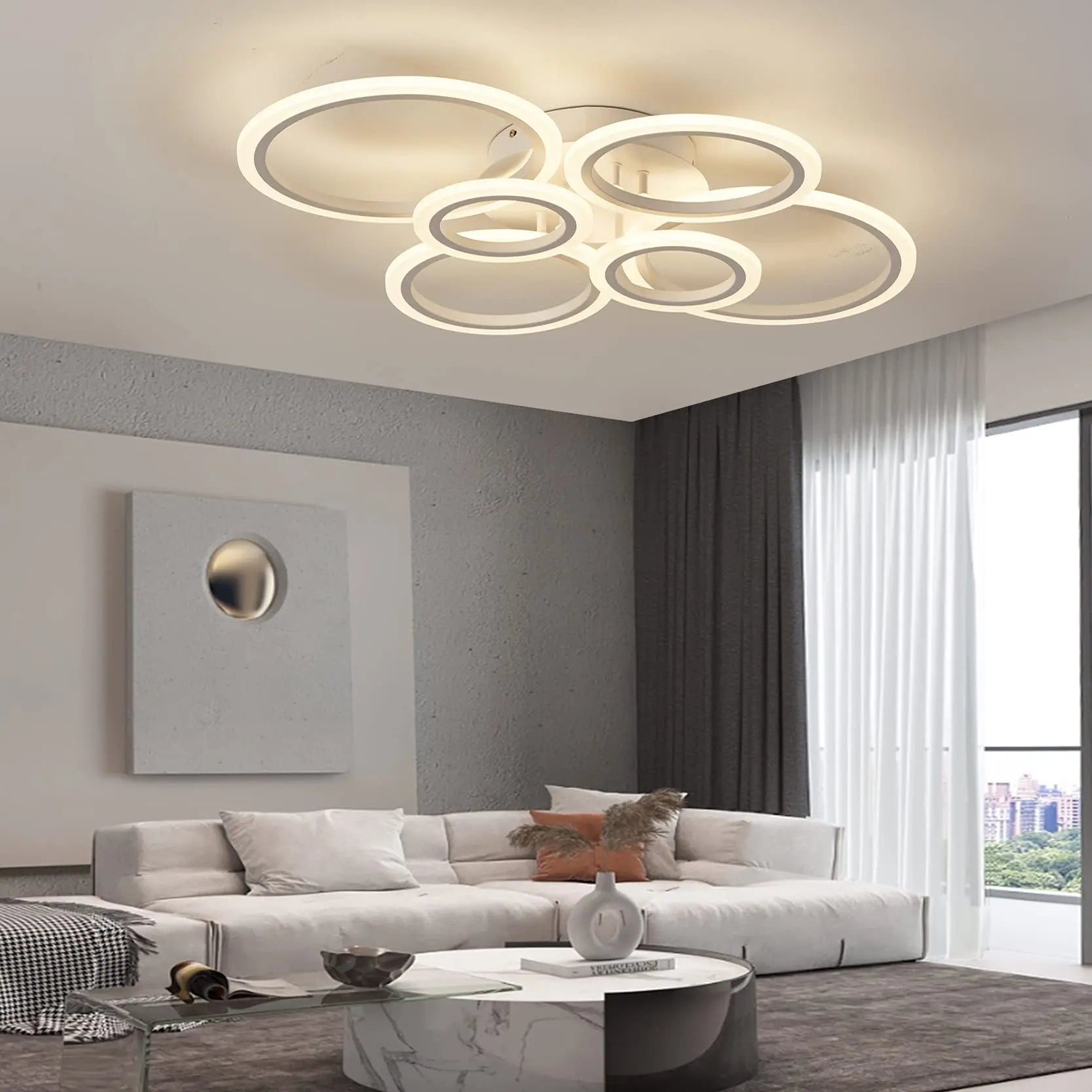 Moderne LED Plafondlamp Cirkel met Afstandsbediening – Dimbare Acryl Lamp met 3 Lichtkleuren voor Woonkamer, Slaapkamer & Keuken