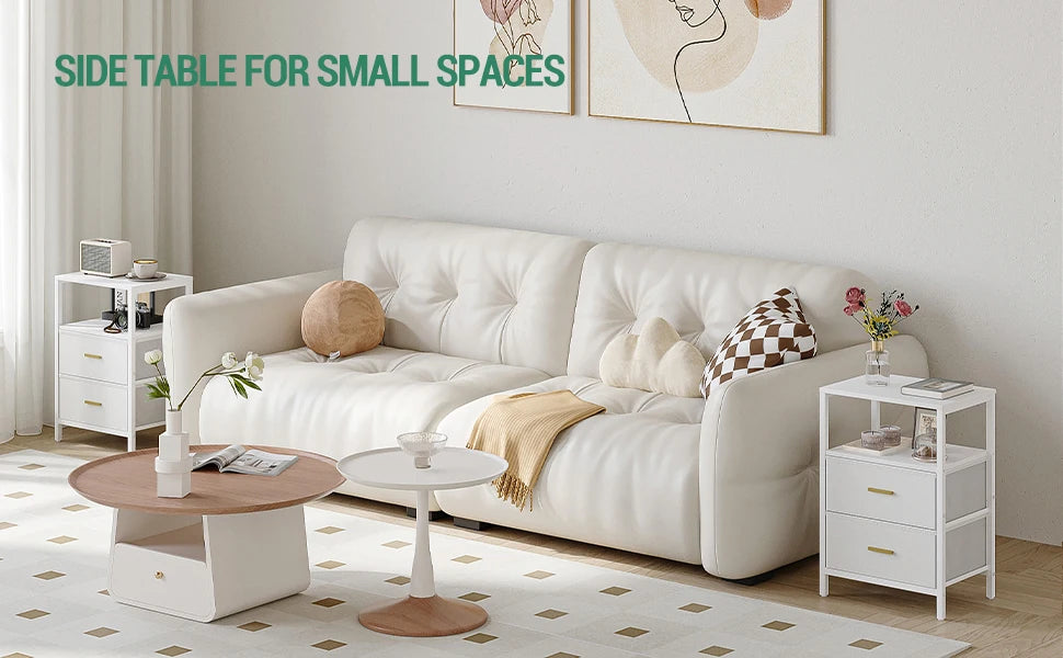 Bedside Table set van 2 – Moderne Nachtkastjes met 2 Laden en Open Vak – Wit