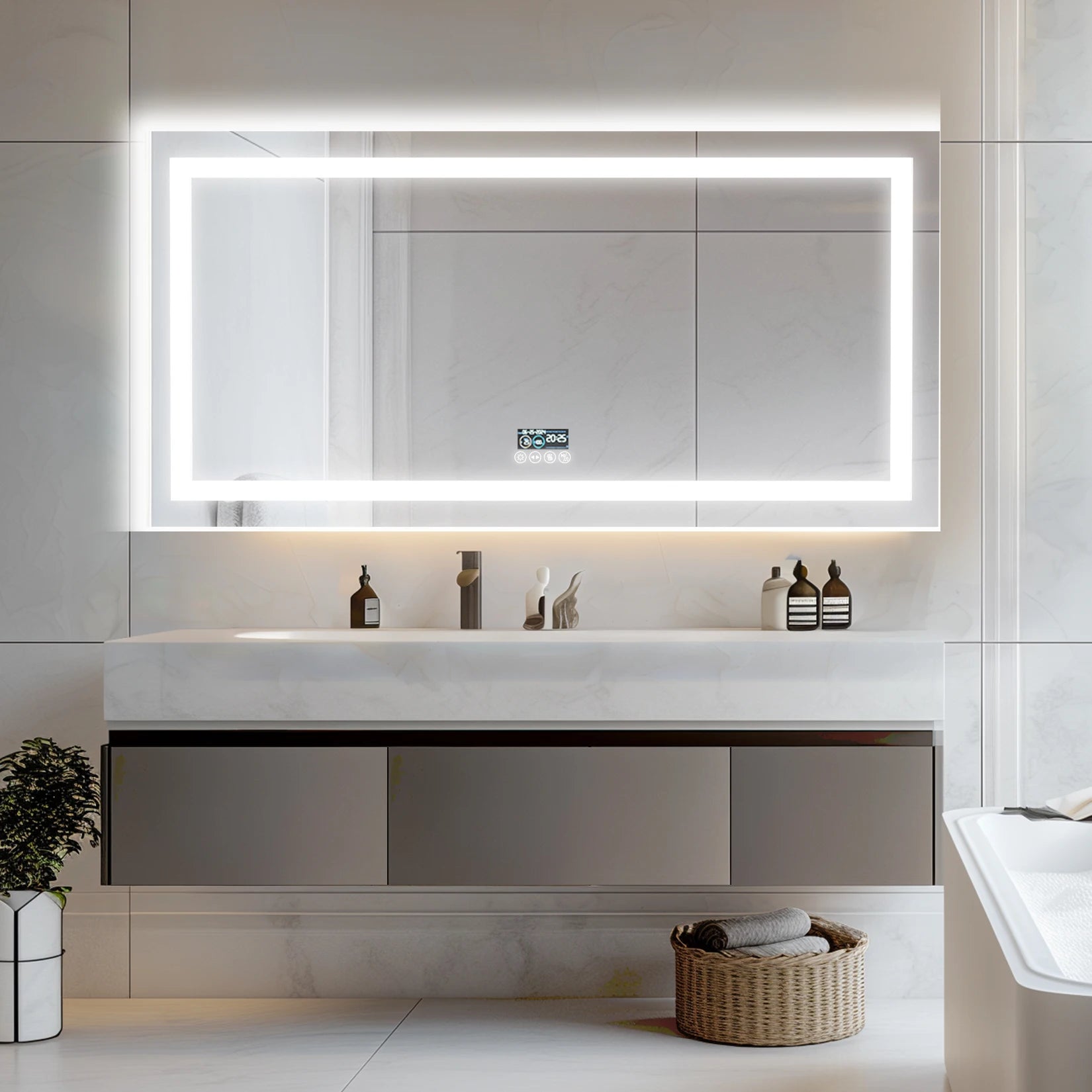 LED Badkamerspiegel met Bluetooth Speaker, Dimbare Verlichting, Anti-Condens & Display – Moderne Badkamerspiegel met Verlichting