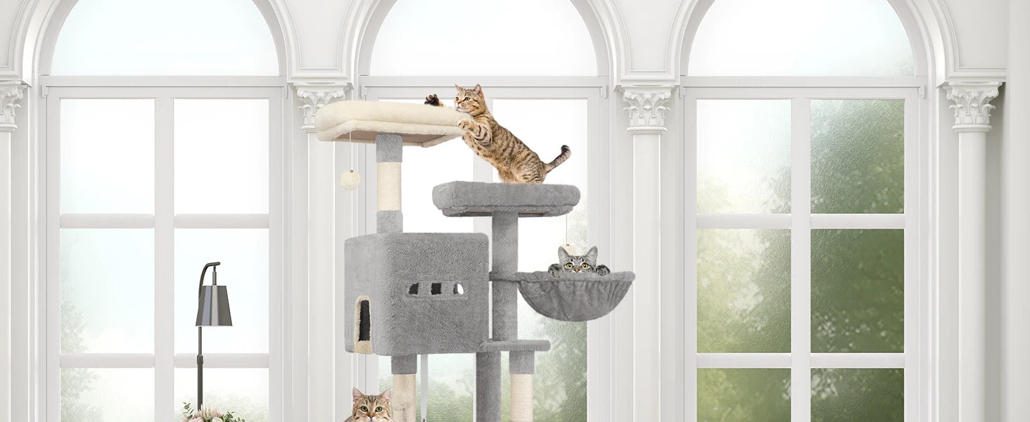 XXL Kattenboom 193 cm – Grote Krabpaal met 7 Niveaus, 3 Kattenhuizen, Platforms & Sisal Krabpalen voor Meerdere Katten