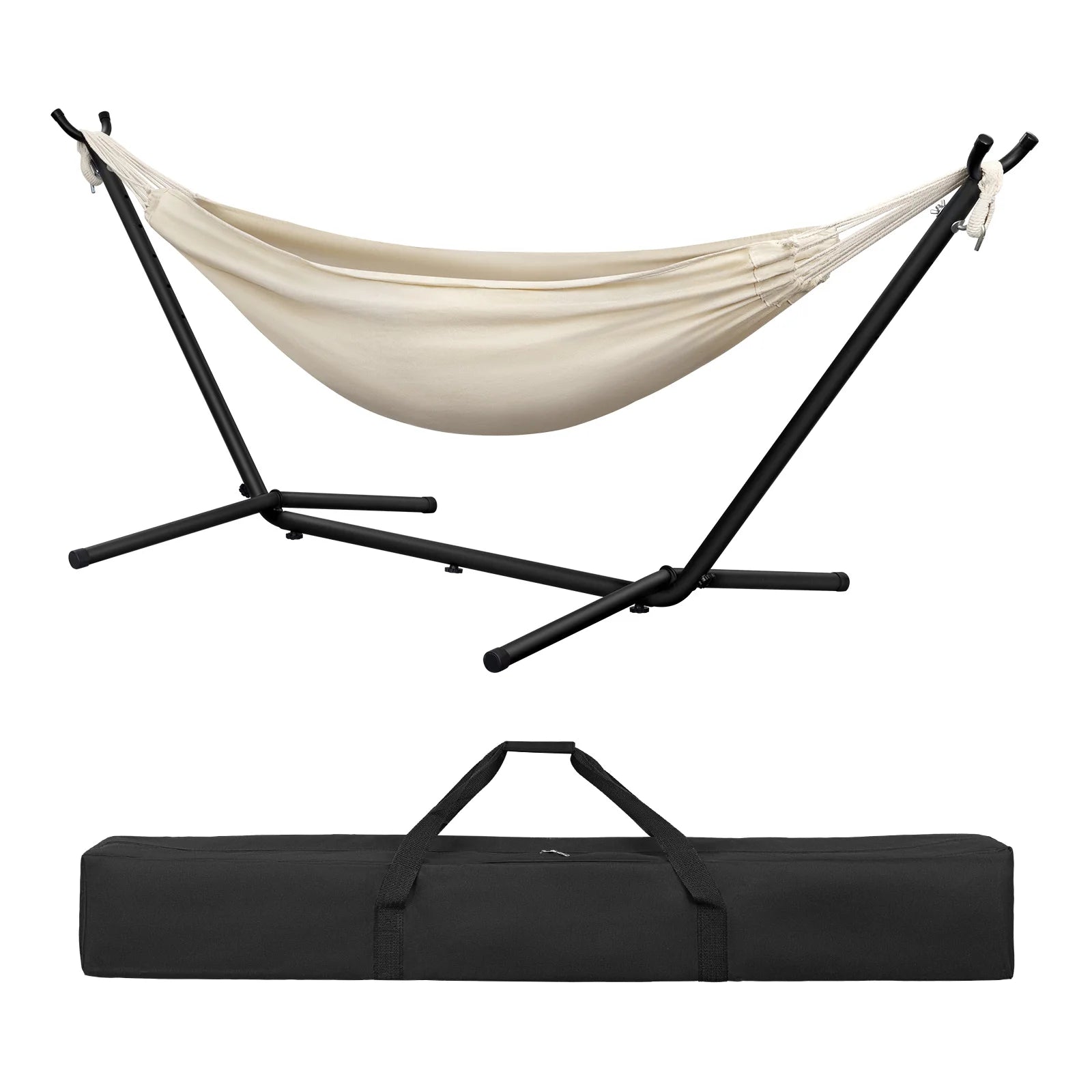 Hangmat met Standaard 280x106x100 cm – Metalen Frame – Inclusief Draagtas – Belastbaar tot 250 kg – Voor Binnen & Buiten