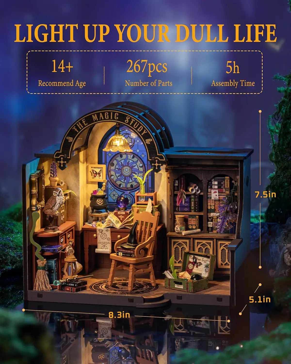 DIY Miniatuurhuis Magic Study – 3D Houten Puzzel 267 Onderdelen – Creatief Bouwpakket Poppenhuis Decoratie 1:18 Schaal