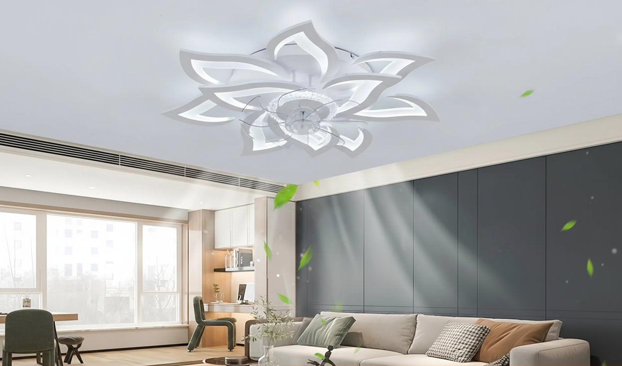 Moderne 2-in-1 Plafondventilator met LED Lamp – Dimbaar, 6 Snelheden, Stil Design (Wit/Zwart)