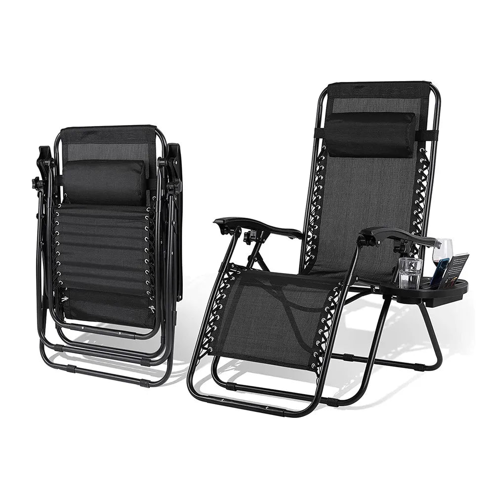 Inklapbare Zero Gravity Ligstoel met Bekerhouder en Dienblad – Verstelbare Campingstoel voor Tuin, Strand en Balkon (Tot 140 kg)