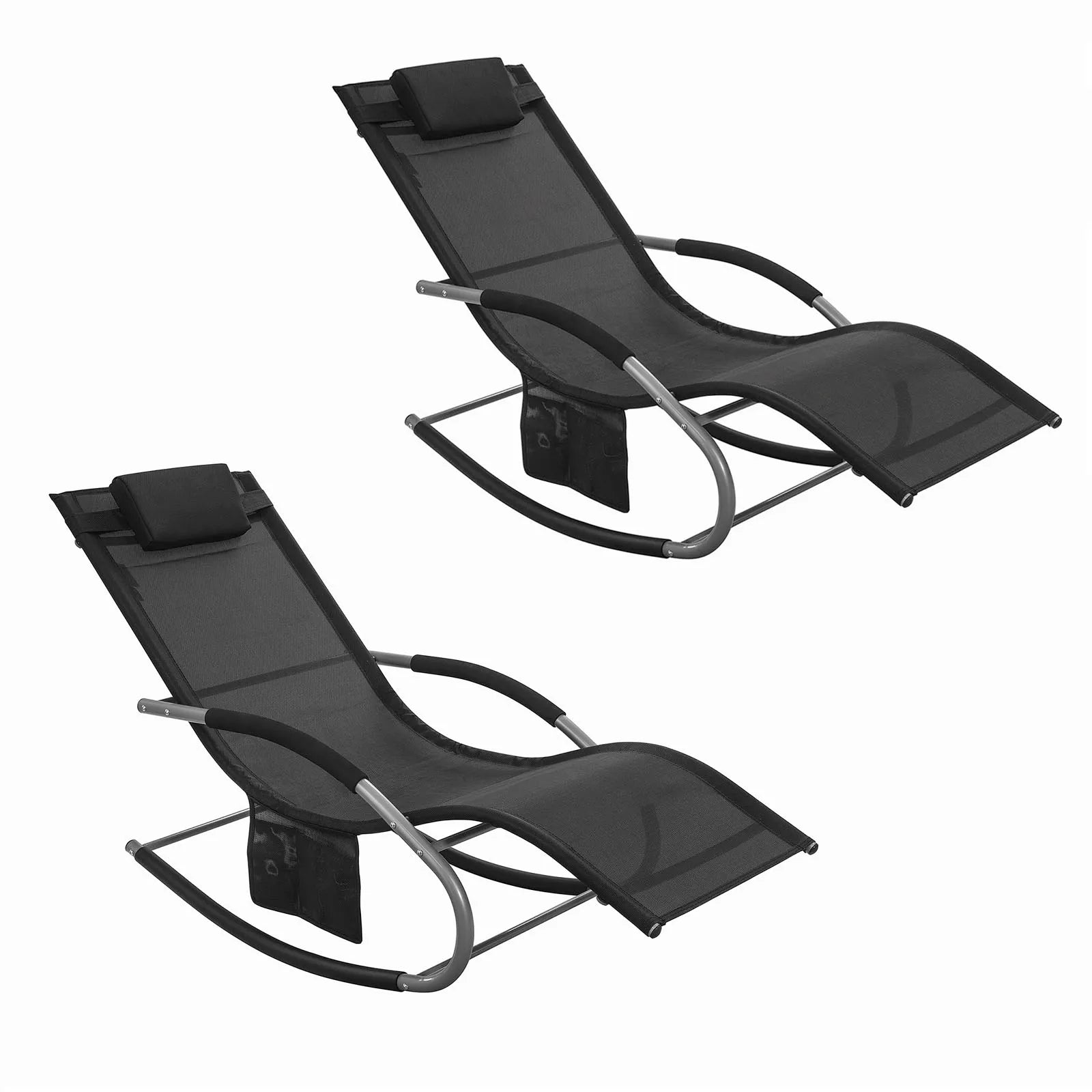 Set van 2 verstelbare ligstoelen - Zonnebed met kussens en zijvak