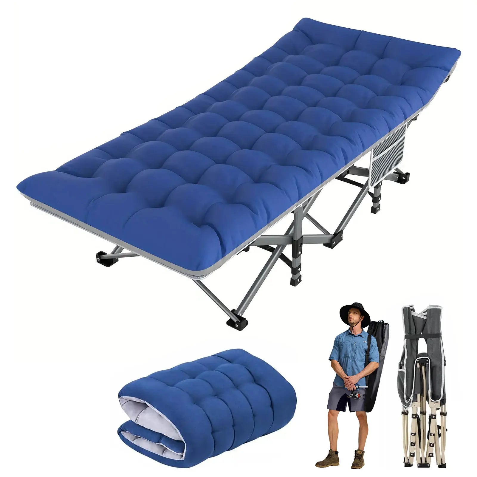 Opvouwbaar Campingbed voor Volwassenen – Sterk, Draagbaar en Inclusief Matras & Draagtas