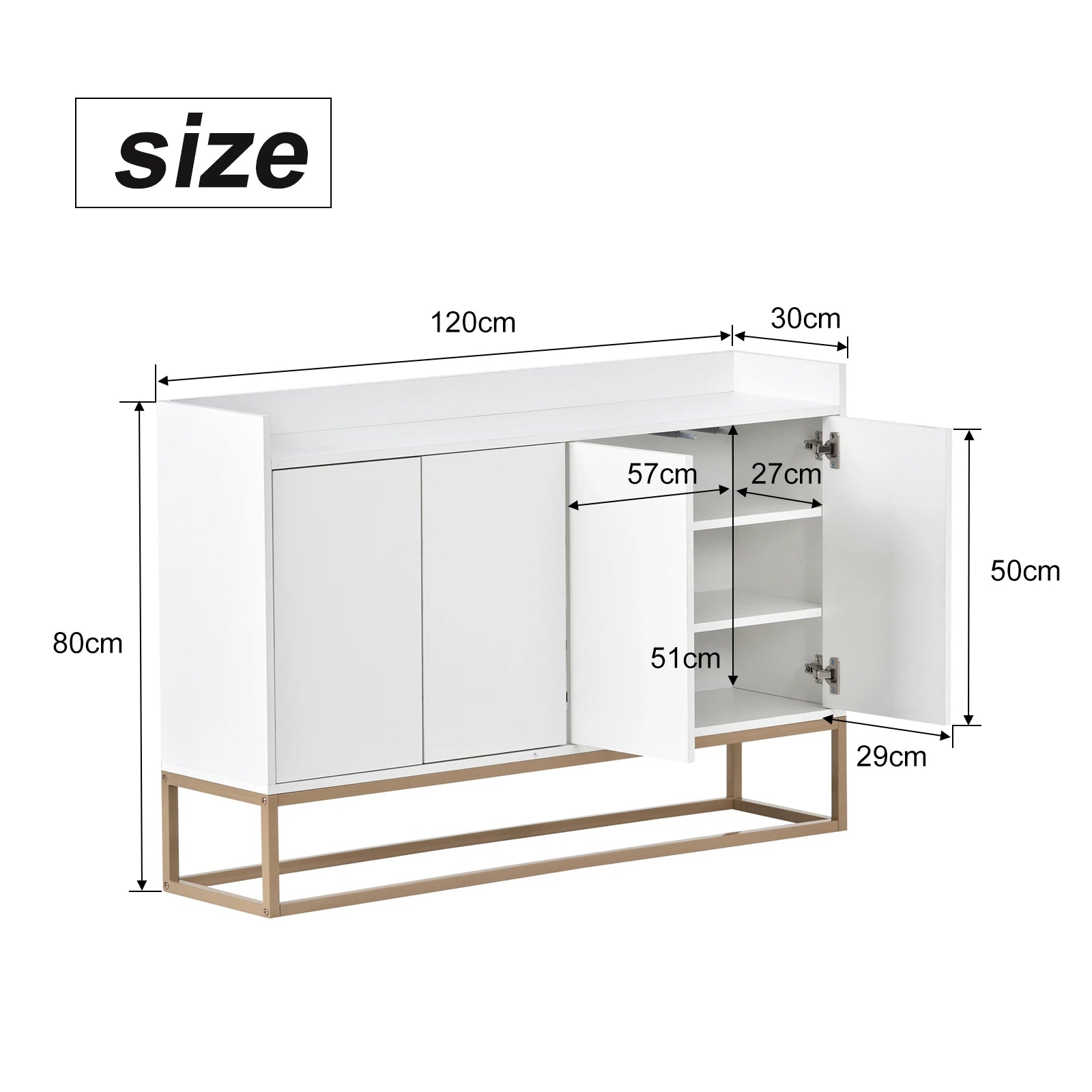 Minimalistische Dressoirkast 4 Deuren met Slot – Opbergkast Metaal & MDF – Moderne Buffetkast voor Woonkamer en Eetkamer