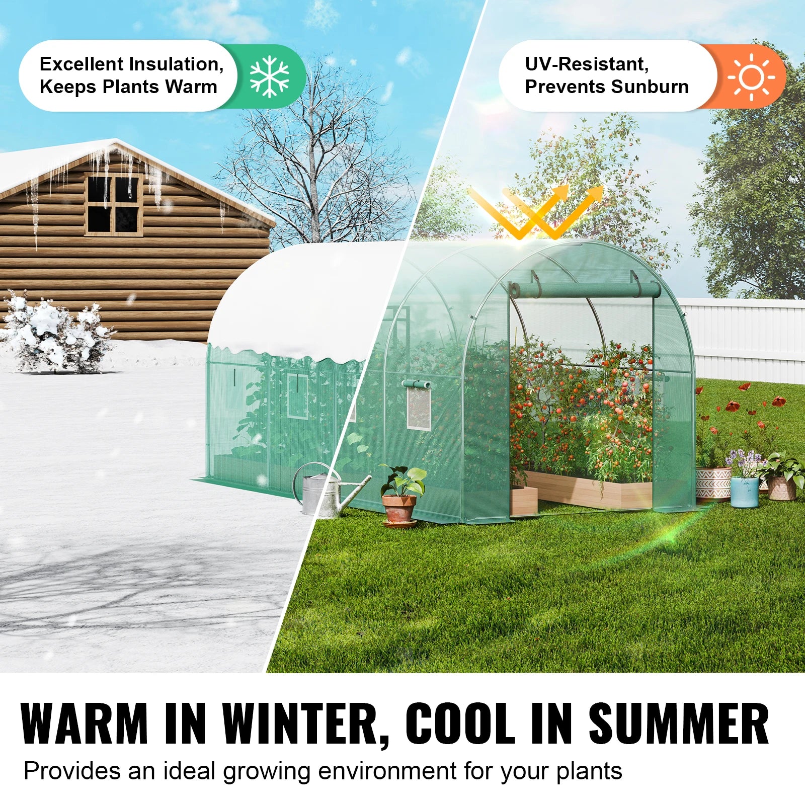 Wandelbare Tunnelkas met Stalen Frame 345×195×192 cm – Grote Inloop Tuinkas met PE Afdekking, Ritsdeur en Ventilatieramen