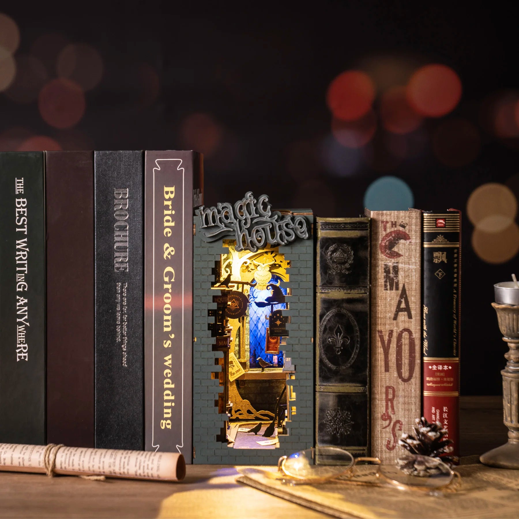 Houten Miniatuur Boekhoekje DIY – LED Sfeerlampje Creatief Knutselpakket voor Jong en Oud