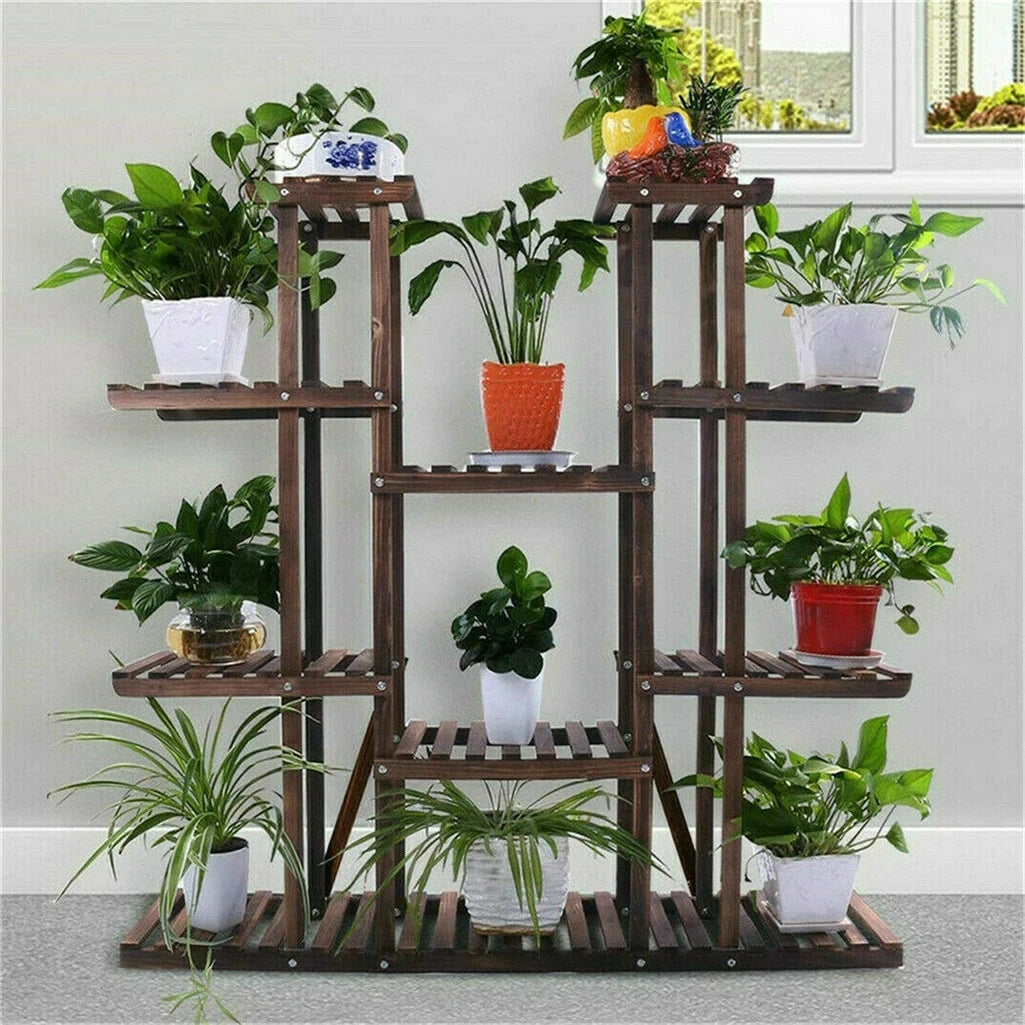 Houten Plantenrek 9 Niveaus – Grote Plantenstandaard voor Binnen & Buiten