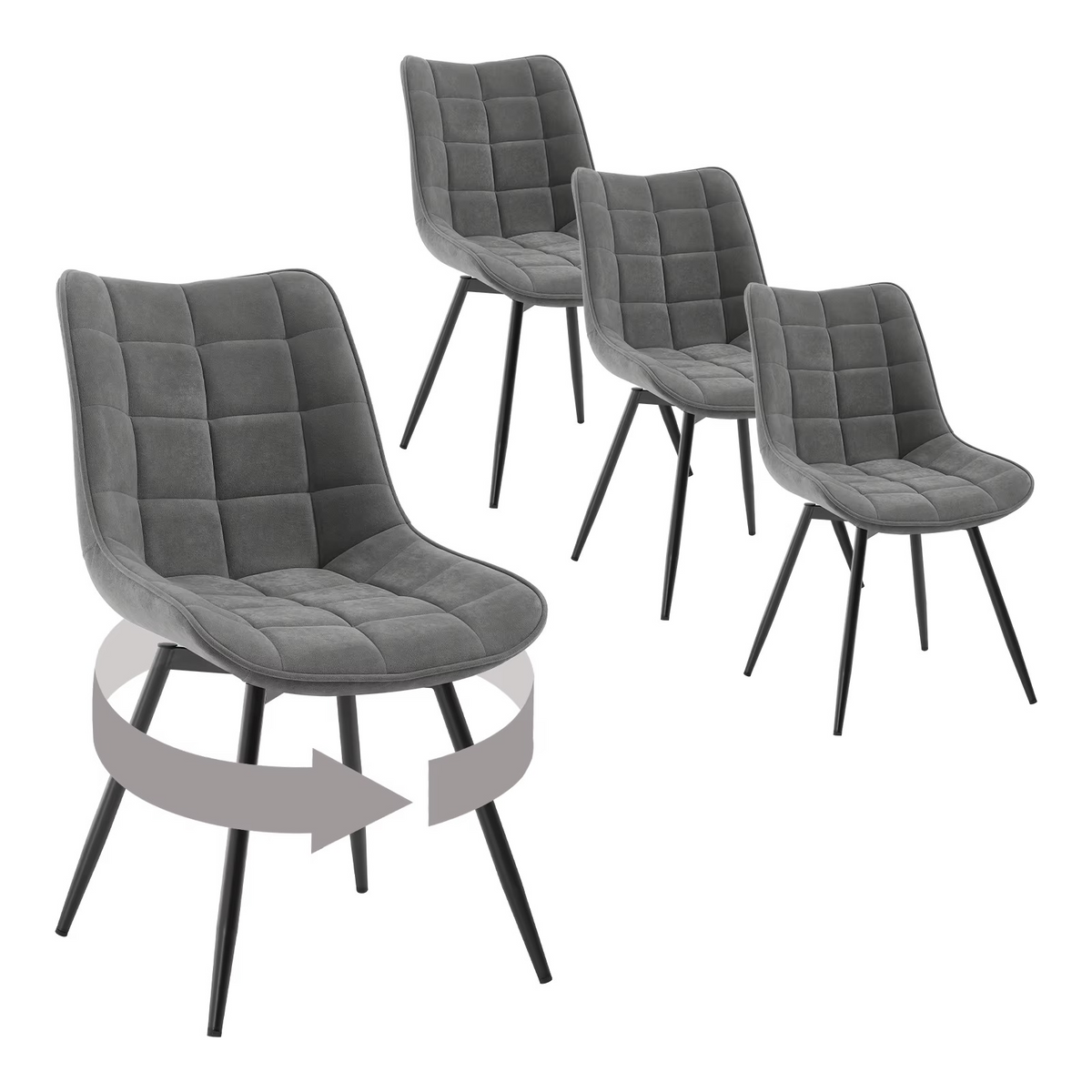 4-delige Set Draaibare Eetkamerstoelen Zwart Fluweel – 360° Velvet Stoelen met Metalen Poten – Moderne Luxe Eetkamerstoelen