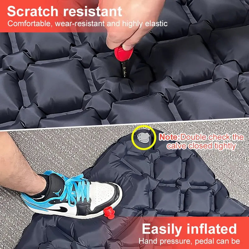 Opblaasbaar Ultralicht Slaapmatje met Ingebouwd Kussen en Pomp – Comfortabel Outdoor Slaapsysteem