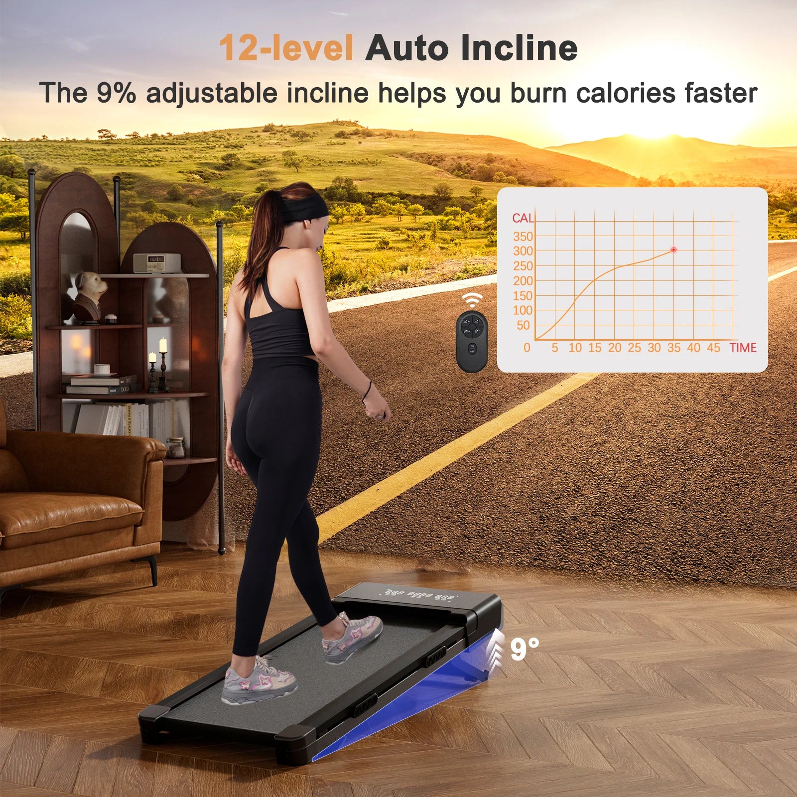 Opvouwbare Walking Pad met Helling 9% – Elektrische Loopband voor Thuis met App en LCD Scherm