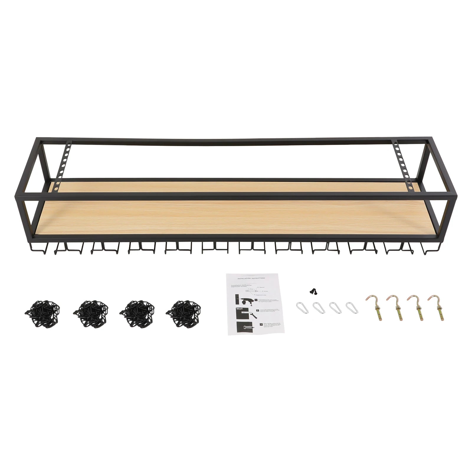 Vintage Plafond Wijnrek met Glazenhouder – Hangend Wijnrek Industrieel Zwart voor Keuken & Home Bar