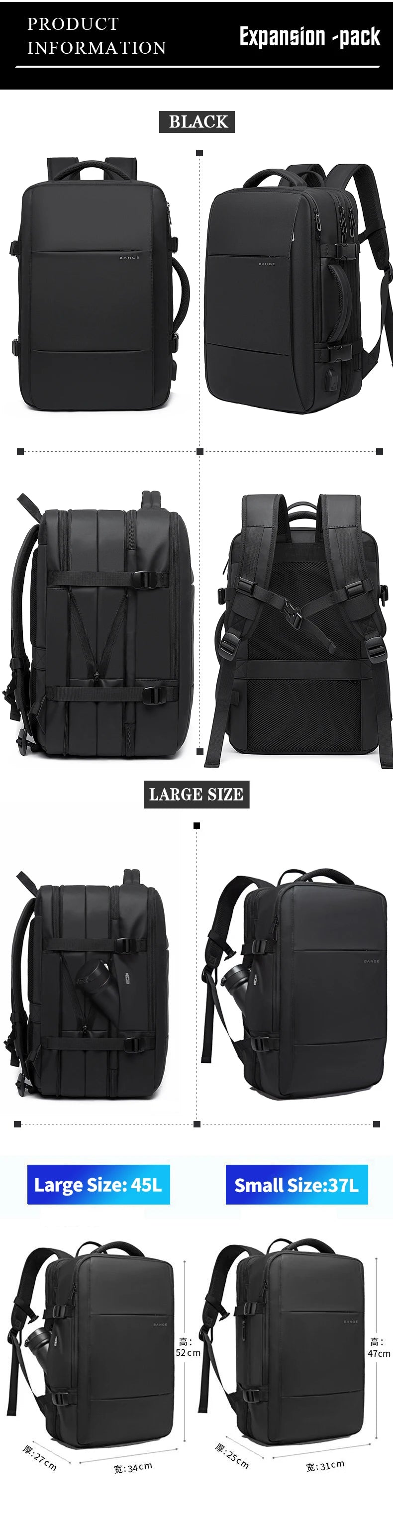 Grote Waterdichte Uitbreidbare Rugzak – 17,3″ Laptop, Grote Capaciteit Voor Reizen, Hiking & Zakelijk