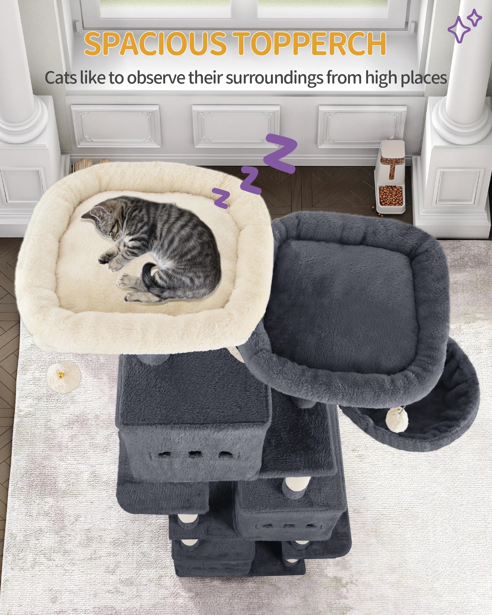 XXL Kattenboom 193 cm – Grote Krabpaal met 7 Niveaus, 3 Kattenhuizen, Platforms & Sisal Krabpalen voor Meerdere Katten