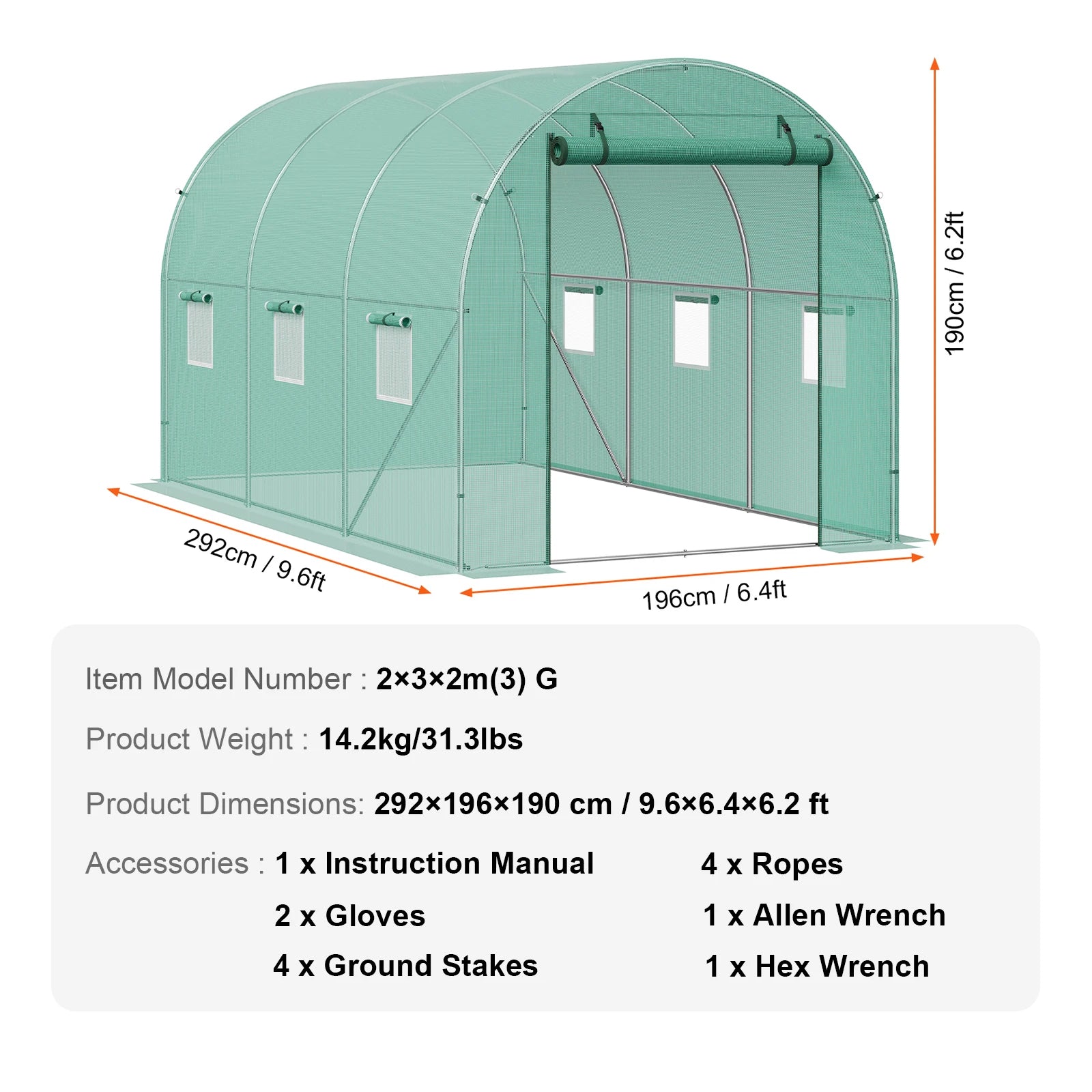 Wandelbare Tunnelkas met Stalen Frame 345×195×192 cm – Grote Inloop Tuinkas met PE Afdekking, Ritsdeur en Ventilatieramen