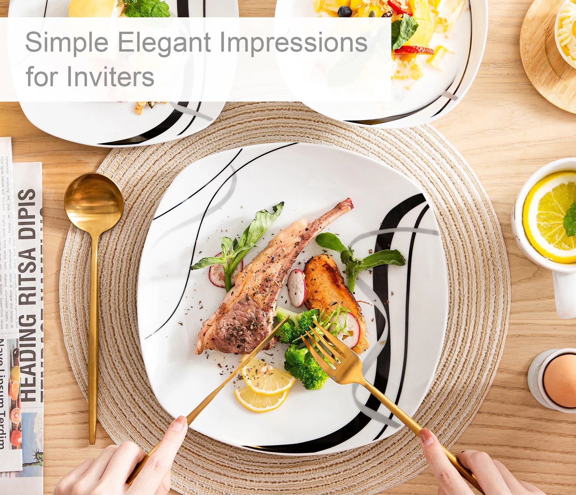 20-delige Serviesset Zwart Gestreept Porselein – Modern Servies voor 4 Personen – Vaatwasserbestendig