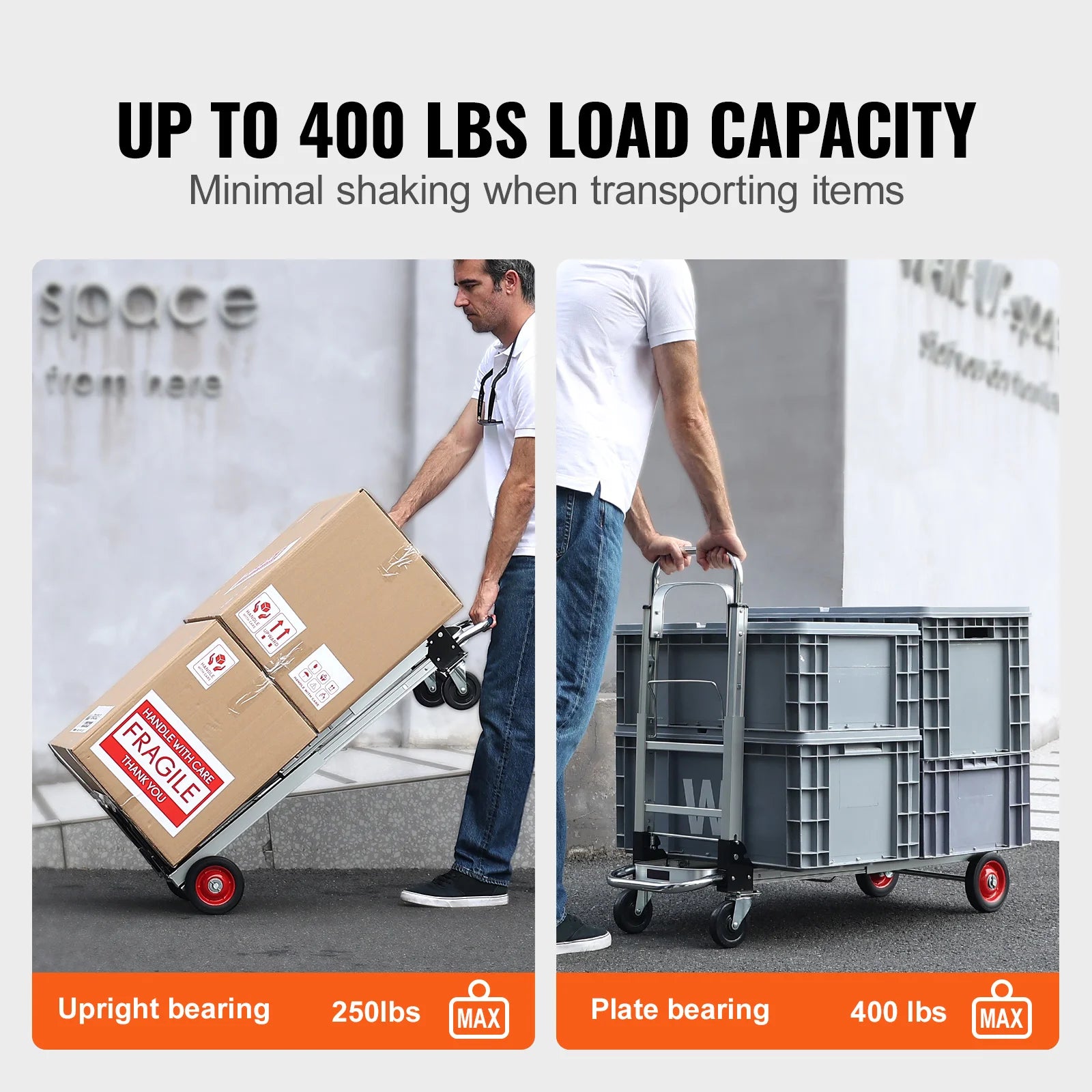 Opvouwbare Handwagen – Lichtgewicht Transportkar 400 lbs / 181 kg Draagvermogen – Stevige Dolly voor Bagage, Dozen en Magazijnartikelen