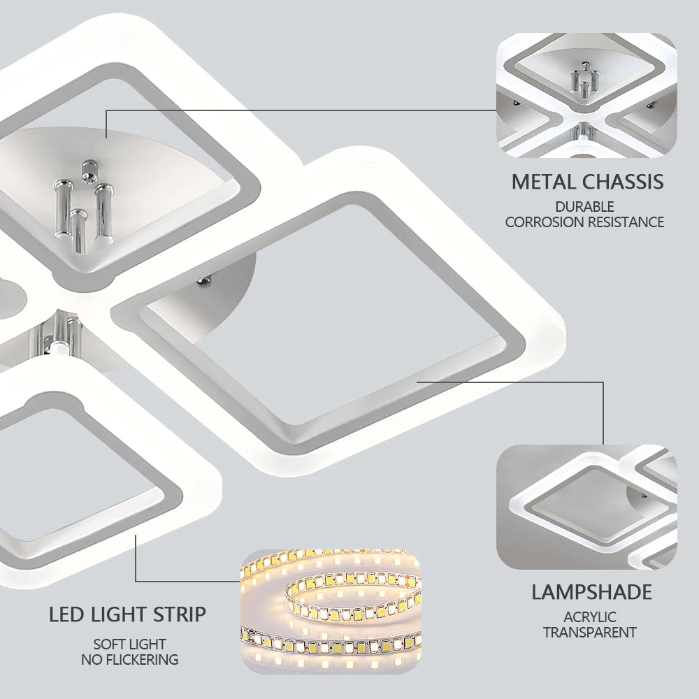 Moderne Vierkante LED Plafondlamp Dimbaar met Afstandsbediening – Luxe Plafondverlichting voor Woonkamer, Slaapkamer en Keuken
