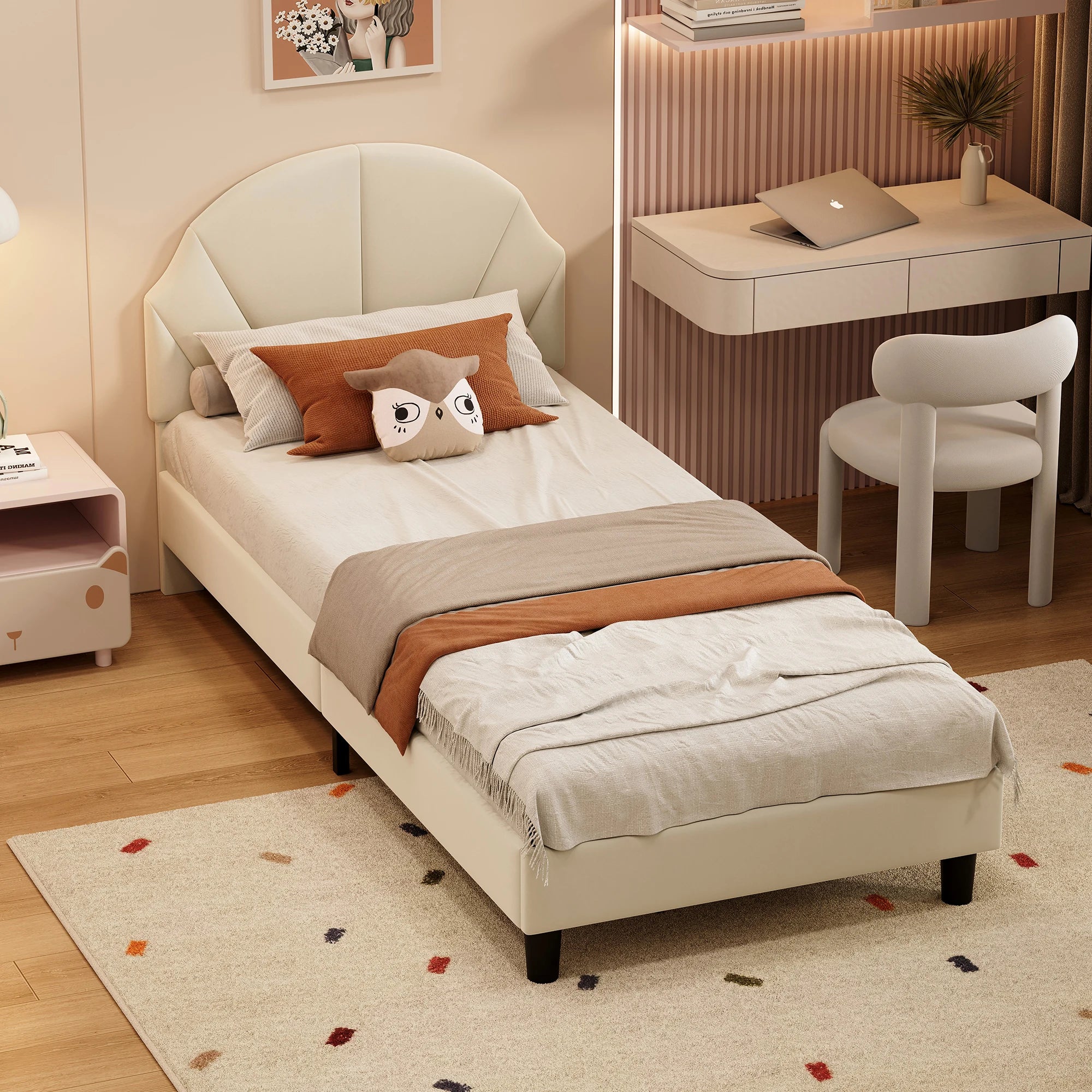 Kinderbed 90x200 Meisjesbed Fluweel Bloemenkroon – Speels & Stijlvol