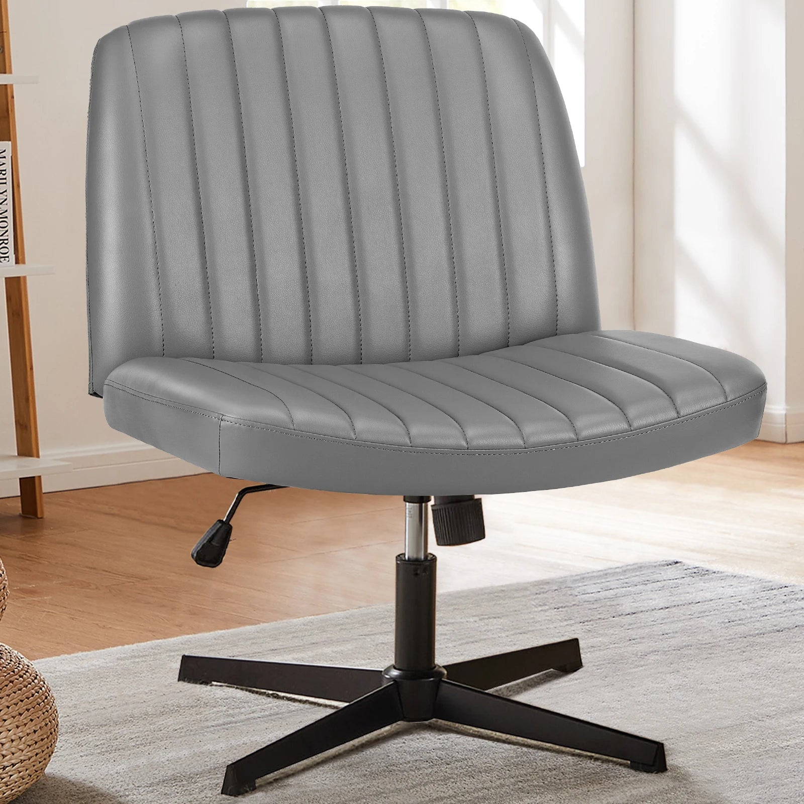 Brede verstelbare armloze draaistoel voor kantoor, woonkamer, gaming & bureau – comfortabele stof – 360° swivel