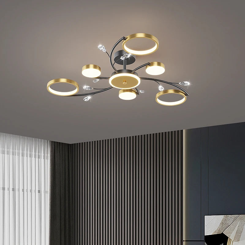 Luxe LED Plafondlamp Goud – Moderne Nordic Kroonluchter met Afstandsbediening & Dimbare Verlichting