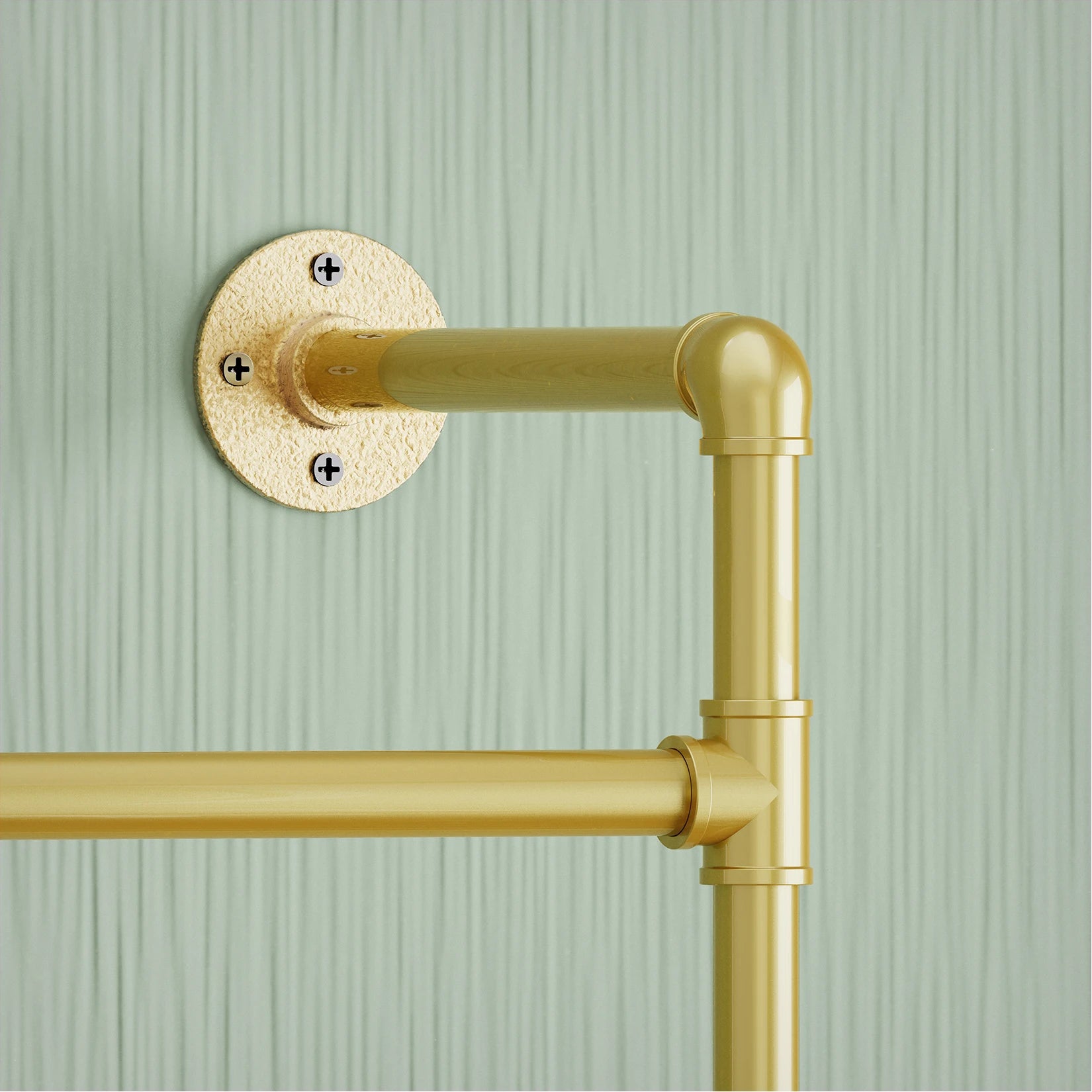 Industriële Wandkledingrek – Goud Metaal Buisrek met 3 Planken, Vintage Wandopbergkapstok