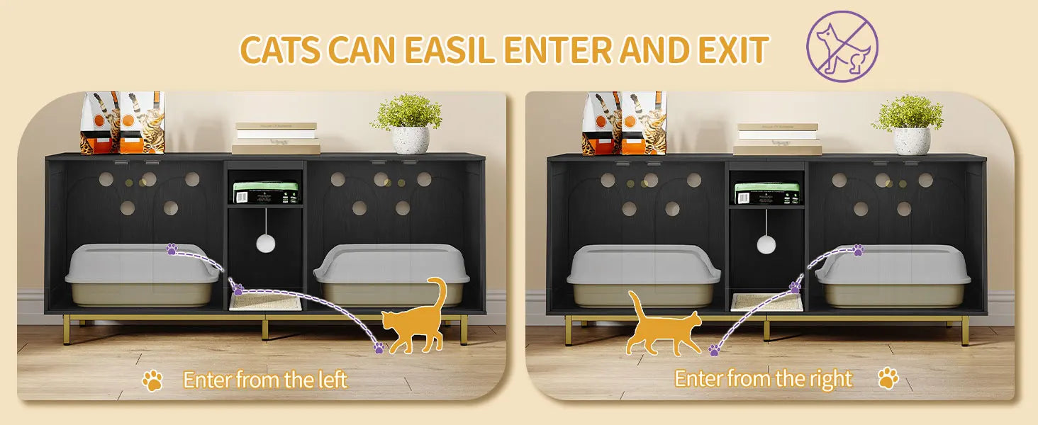 Stijlvolle Kattenbak Kast met Verbergde Kattenbakruimte & Opbergruimte – Multifunctioneel Meubel voor 2 Katten