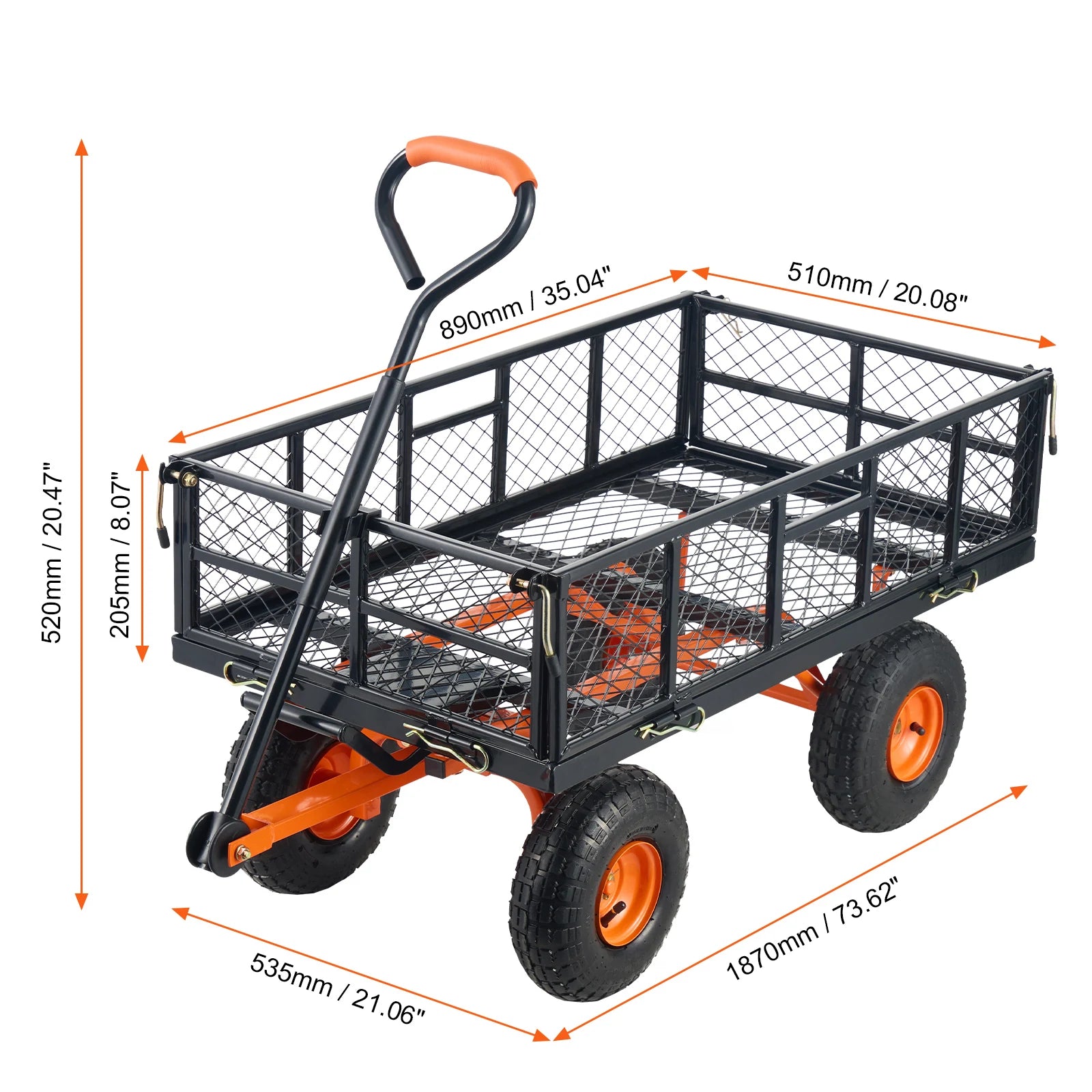 Tuinkar Metalen Kiepwagen 400 kg – Stevige Tuinwagen met 360° Wielen en Afneembare Zijpanelen