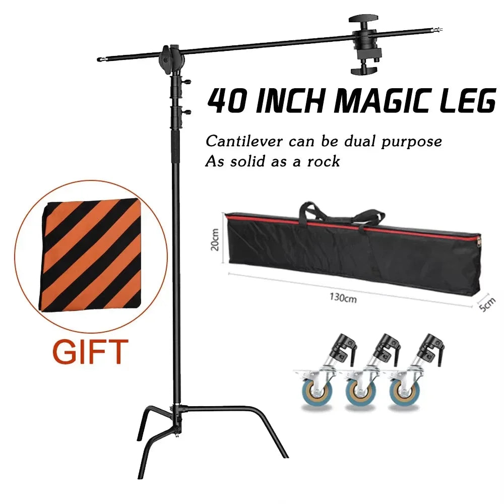Heavy Duty C-Stand Lichtstatief 2,6M / 3,3M – RVS Fotografie Statief voor Studio, Camera, Softbox en LED Lamp