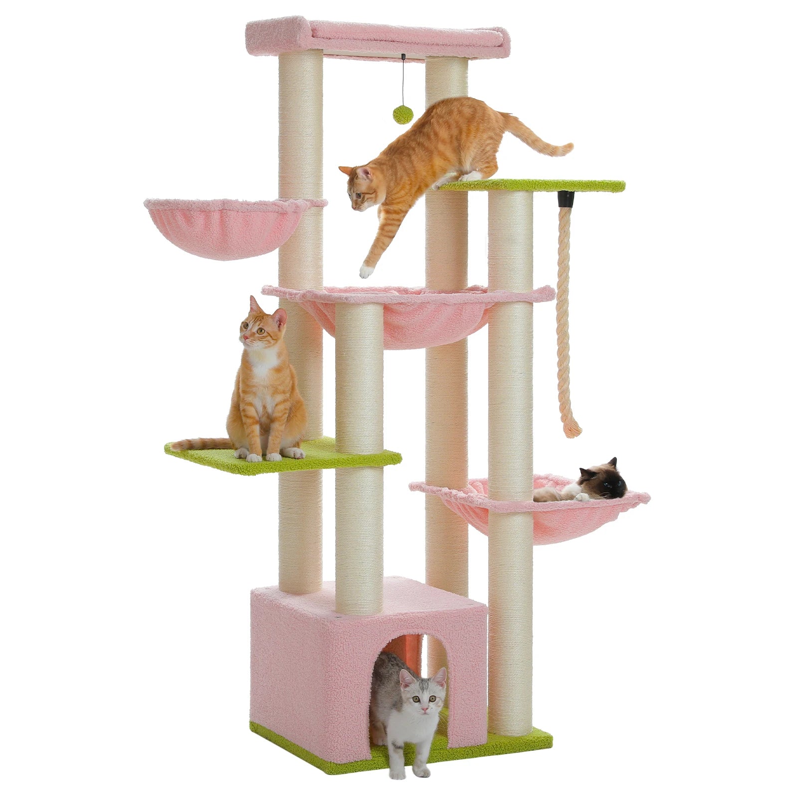 Grote Kattenboom voor Grote Katten – Robuuste Krabpaal met 11 Sisal Palen, Hangmatten en Kattenhuis