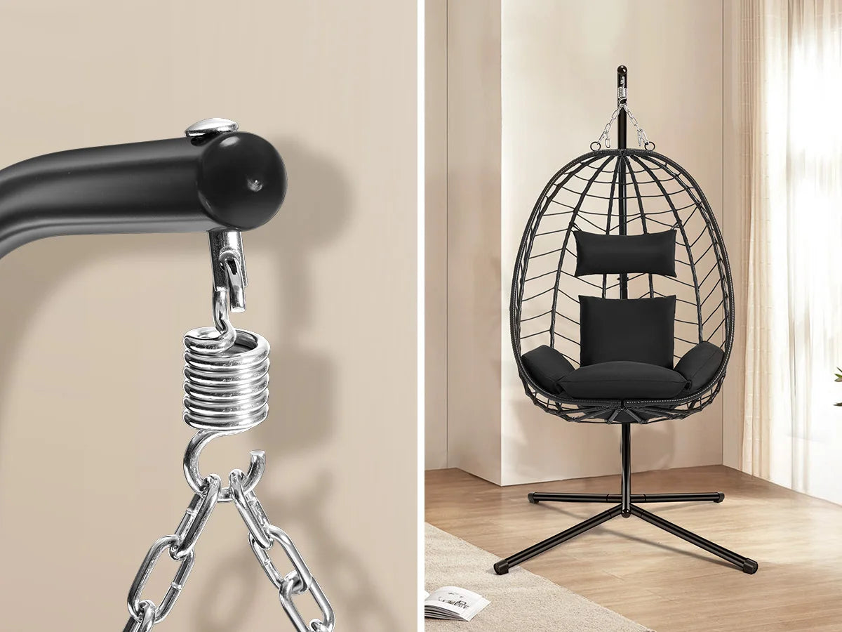 Egg Chair Hangstoel met Standaard – Schommelstoel voor Tuin, Balkon & Woonkamer – Inclusief Kussen en Hoofdsteun – Belastbaar tot 150 kg