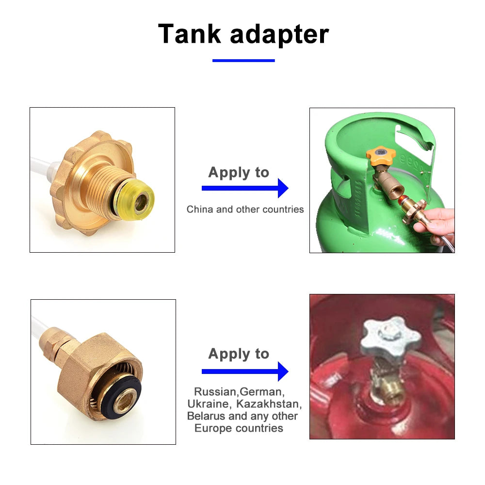 Messing gasfles adapterbuis met elastische slang – veilige aansluiting voor buiten koken