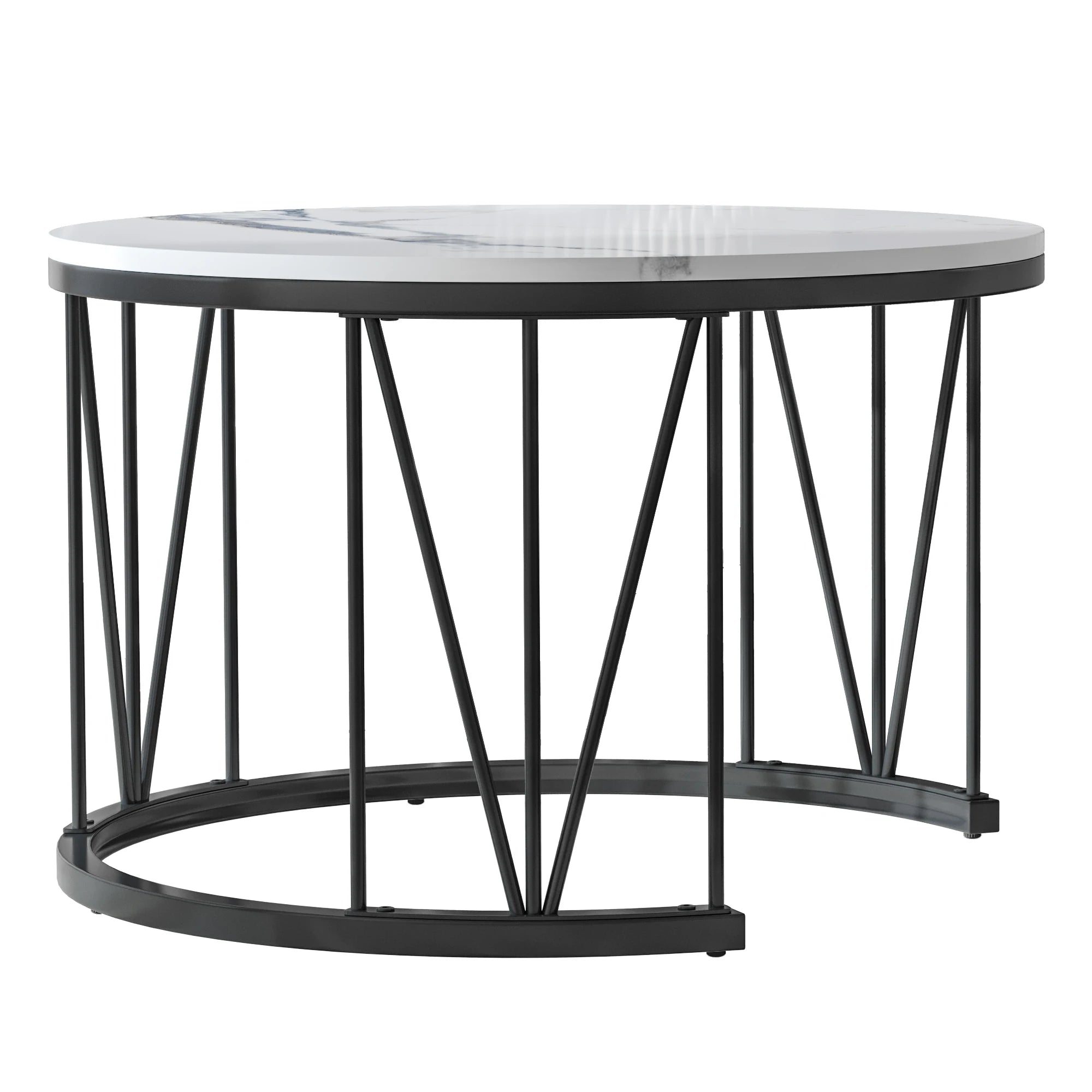 Set van 2 Ronde Marmeren Koffietafels – Goud/Wit – Luxe Salontafel Set