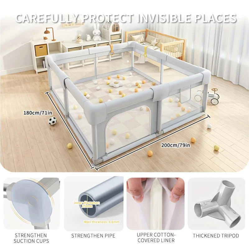 Grote Baby Speelbox met Schuim‑bescherming & Ballenbak – Veilige Speelruimte voor Baby’s (0‑6 Jaar)