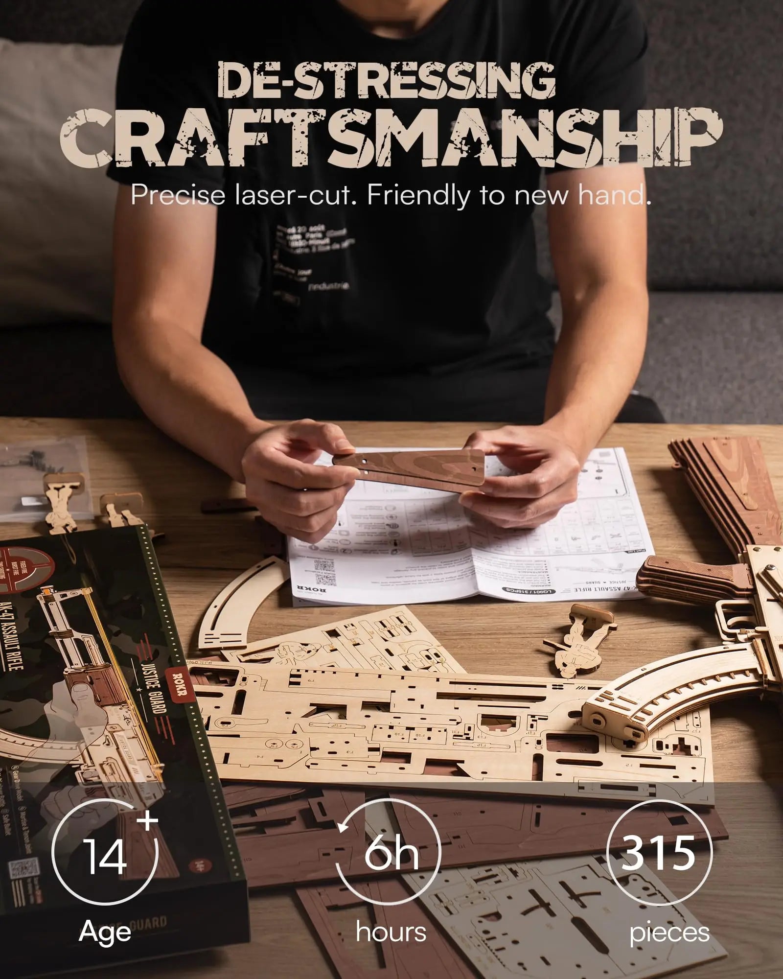 Houten AK47 Bouwpakket – 3D Model – Automatisch Houten Geweer DIY Speelgoed voor Volwassenen en Kinderen