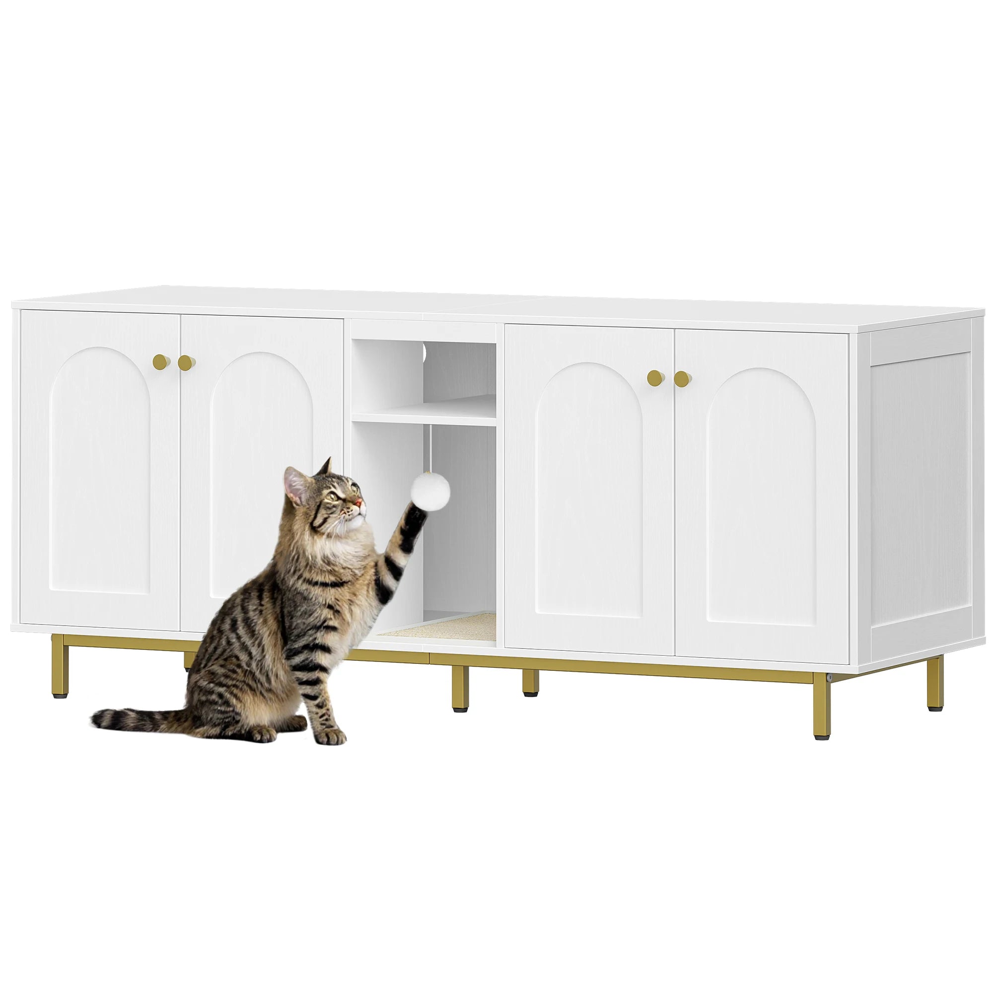 Stijlvolle Kattenbak Kast met Verbergde Kattenbakruimte & Opbergruimte – Multifunctioneel Meubel voor 2 Katten