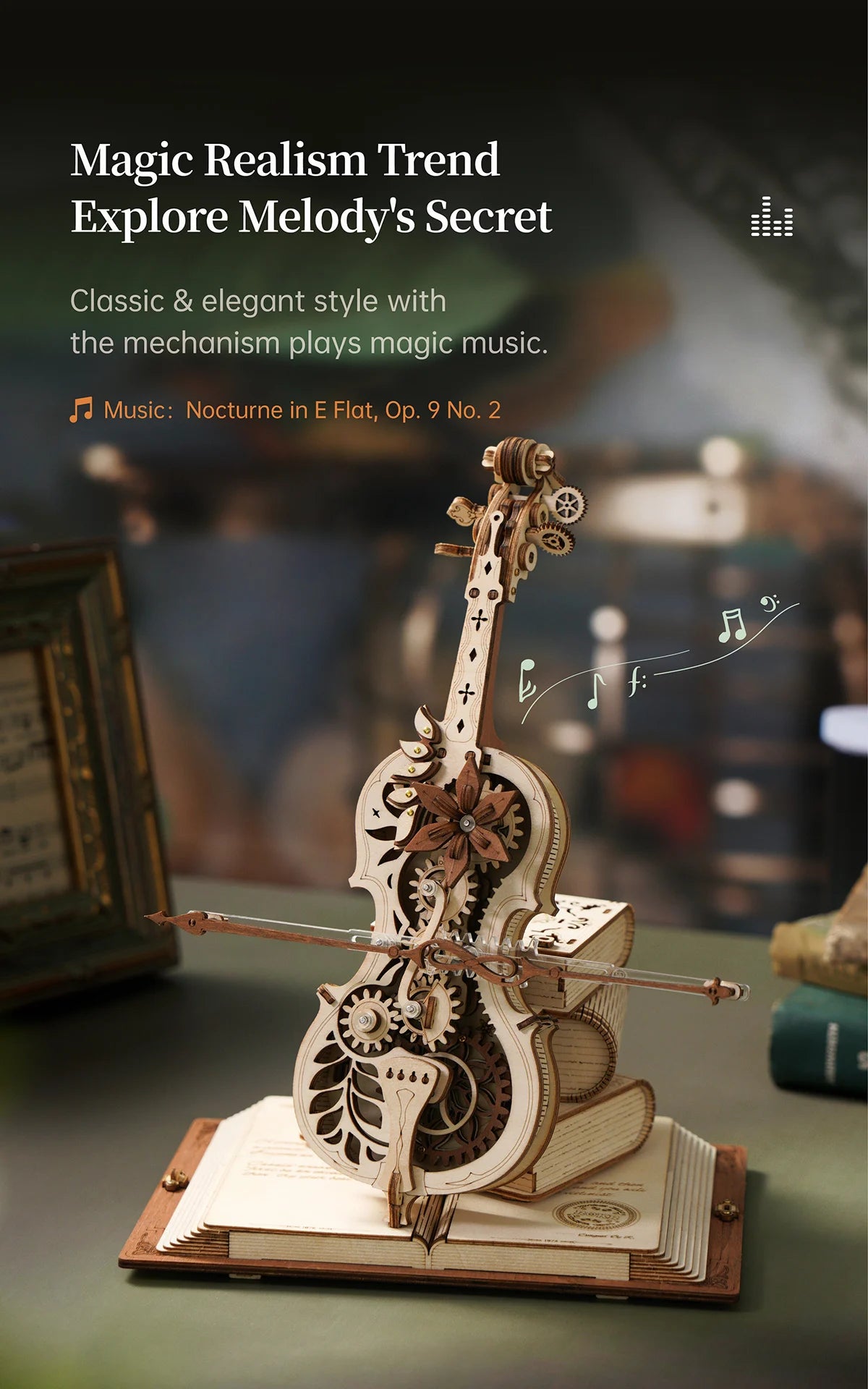 3D Houten Puzzel Cello Muziekdoos – Mechanisch Bouwpakket Creatief Speelgoed voor Kinderen en Volwassenen