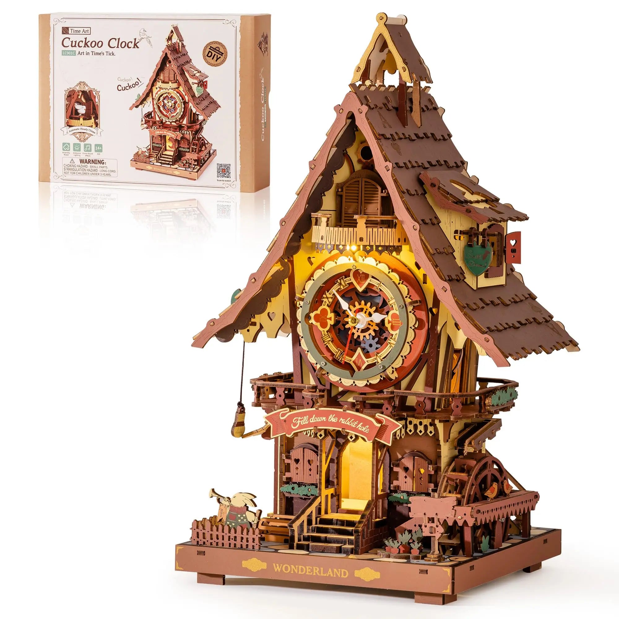 3D Houten Koekoeksklok Puzzel – Mechanische DIY Kit voor Tieners en Volwassenen – Bewegende Vogel & LED Verlichting – Origineel Creatief Cadeau