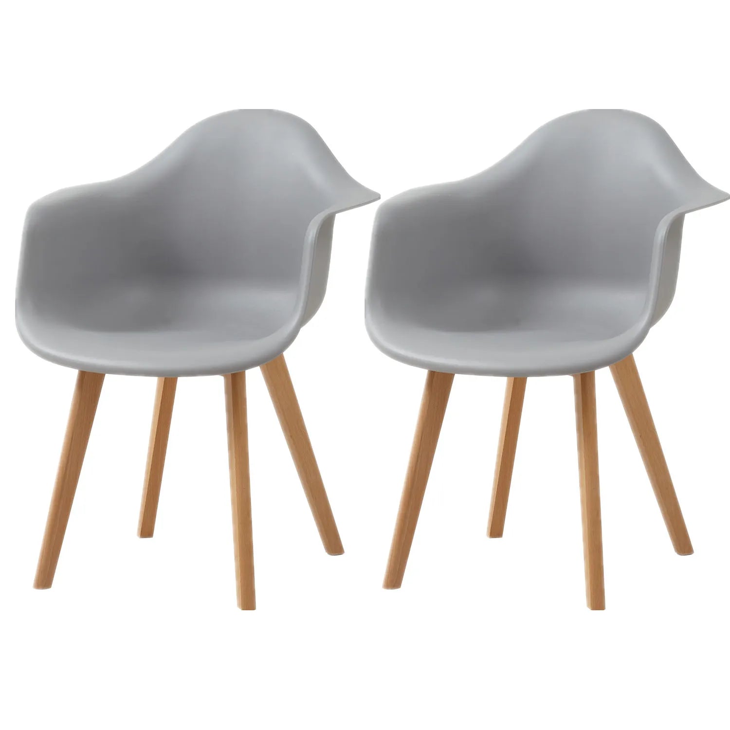 Set van 2 Retro Eetkamerstoelen met Armleuning – Scandinavische Design Stoelen met Beukenhouten Poten – Moderne Kunststof Kuipstoelen