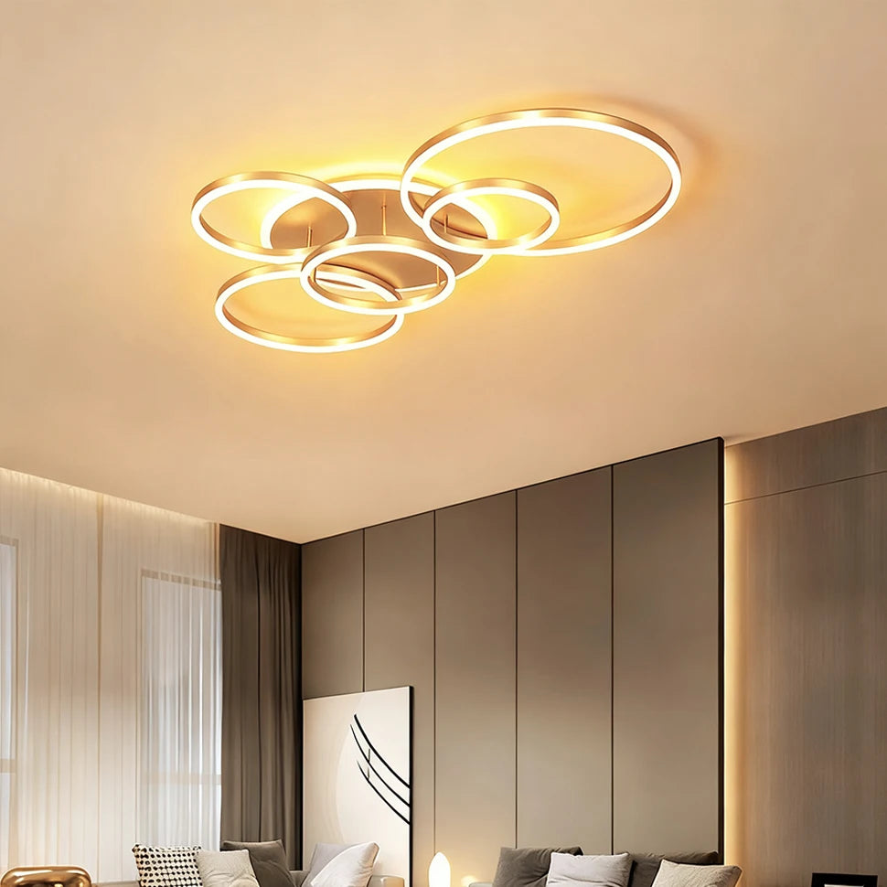 Moderne LED Plafondlamp met Ringen – Dimbare Smart Hanglamp met Afstandsbediening & App – Luxe Design voor Woonkamer & Slaapkamer