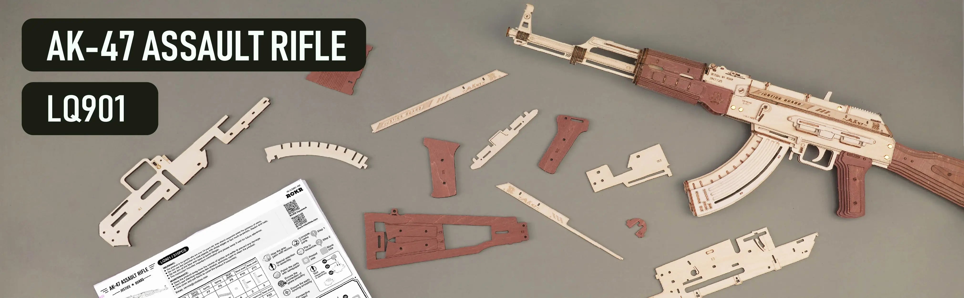 Houten AK47 Bouwpakket – 3D Model – Automatisch Houten Geweer DIY Speelgoed voor Volwassenen en Kinderen
